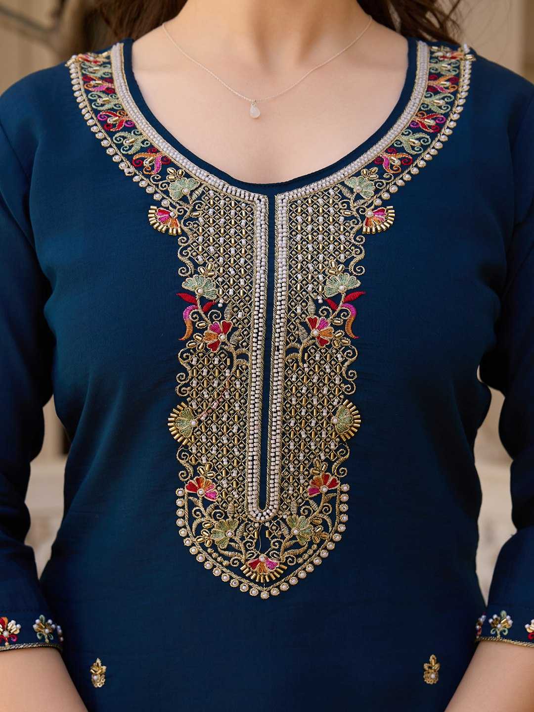 Chanderi Cotton  Embroidery Churidar Suits